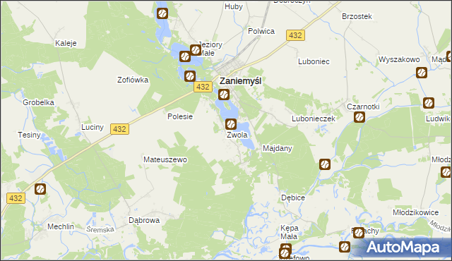 mapa Zwola gmina Zaniemyśl, Zwola gmina Zaniemyśl na mapie Targeo