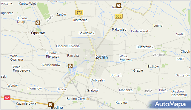 mapa Żychlin powiat kutnowski, Żychlin powiat kutnowski na mapie Targeo