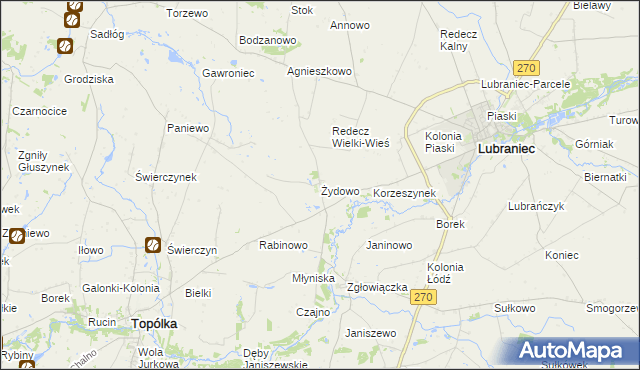 mapa Żydowo gmina Lubraniec, Żydowo gmina Lubraniec na mapie Targeo