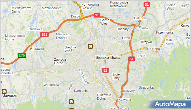 mapa Bielsko-Białej, Bielsko-Biała na mapie Targeo