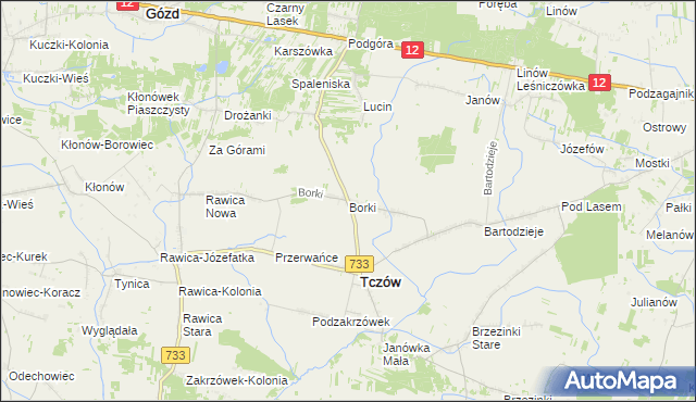 mapa Borki gmina Tczów, Borki gmina Tczów na mapie Targeo