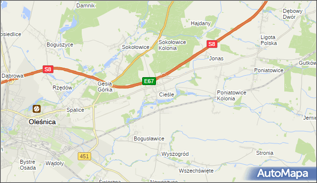 mapa Cieśle gmina Oleśnica, Cieśle gmina Oleśnica na mapie Targeo