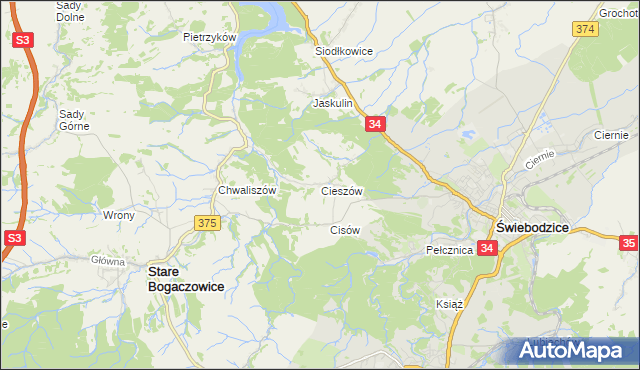 mapa Cieszów gmina Stare Bogaczowice, Cieszów gmina Stare Bogaczowice na mapie Targeo