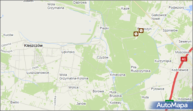 mapa Czyżów gmina Kleszczów, Czyżów gmina Kleszczów na mapie Targeo