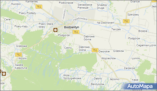 mapa Dąbrowa Dolna gmina Bodzentyn, Dąbrowa Dolna gmina Bodzentyn na mapie Targeo