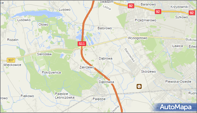 mapa Dąbrowa gmina Dopiewo, Dąbrowa gmina Dopiewo na mapie Targeo