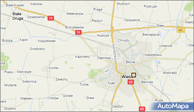 mapa Dąbrowa gmina Wieluń, Dąbrowa gmina Wieluń na mapie Targeo