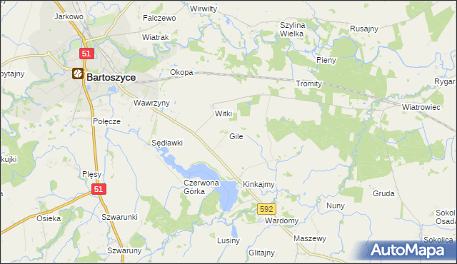 mapa Gile gmina Bartoszyce, Gile gmina Bartoszyce na mapie Targeo