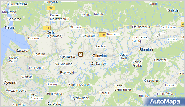 mapa Gilowice powiat żywiecki, Gilowice powiat żywiecki na mapie Targeo