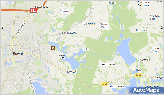 mapa Huta gmina Suwałki, Huta gmina Suwałki na mapie Targeo