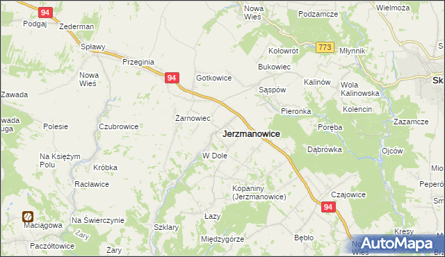 mapa Jerzmanowice gmina Jerzmanowice-Przeginia, Jerzmanowice gmina Jerzmanowice-Przeginia na mapie Targeo