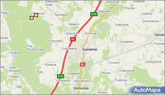 mapa Kamieńsk, Kamieńsk na mapie Targeo