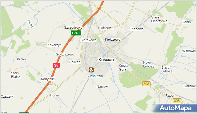 mapa Kościan, Kościan na mapie Targeo