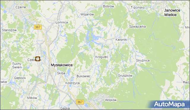 mapa Krogulec gmina Mysłakowice, Krogulec gmina Mysłakowice na mapie Targeo