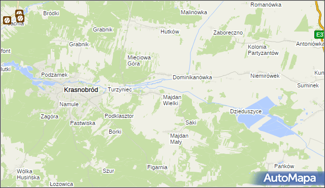mapa Majdan Wielki gmina Krasnobród, Majdan Wielki gmina Krasnobród na mapie Targeo