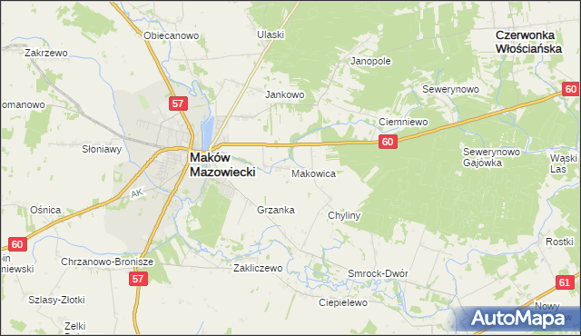 mapa Makowica gmina Szelków, Makowica gmina Szelków na mapie Targeo