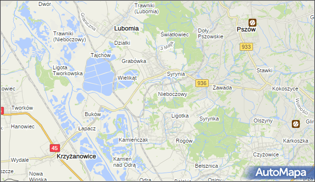 mapa Nieboczowy, Nieboczowy na mapie Targeo