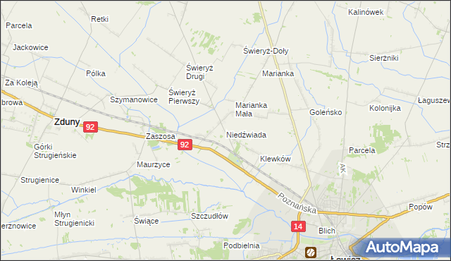 mapa Niedźwiada gmina Łowicz, Niedźwiada gmina Łowicz na mapie Targeo