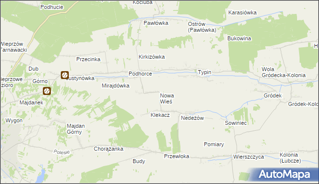 mapa Nowa Wieś gmina Tomaszów Lubelski, Nowa Wieś gmina Tomaszów Lubelski na mapie Targeo