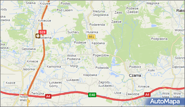 mapa Pogwizdów gmina Czarna, Pogwizdów gmina Czarna na mapie Targeo