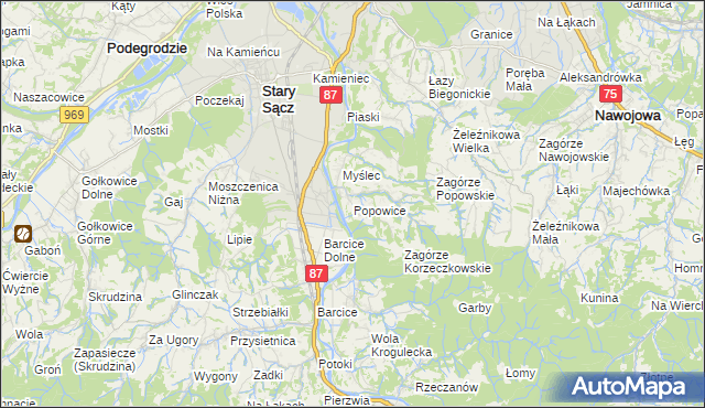 mapa Popowice gmina Stary Sącz, Popowice gmina Stary Sącz na mapie Targeo