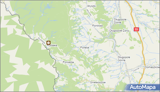 mapa Poręba gmina Bystrzyca Kłodzka, Poręba gmina Bystrzyca Kłodzka na mapie Targeo