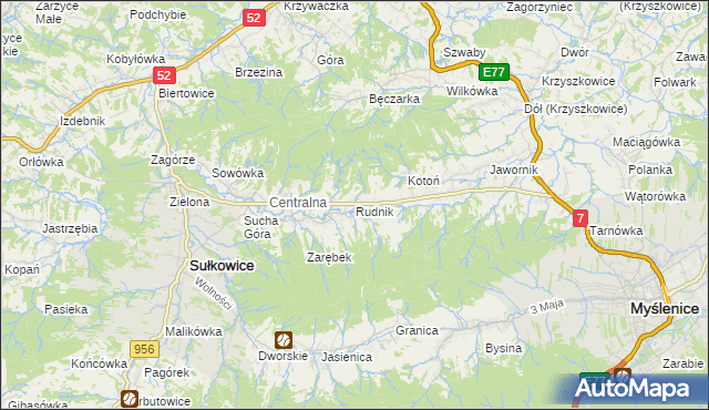 mapa Rudnik gmina Sułkowice, Rudnik gmina Sułkowice na mapie Targeo