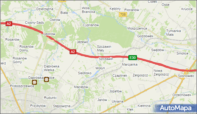 mapa Szczawin gmina Zgierz, Szczawin gmina Zgierz na mapie Targeo