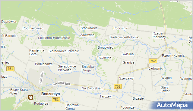 mapa Trzcianka gmina Bodzentyn, Trzcianka gmina Bodzentyn na mapie Targeo