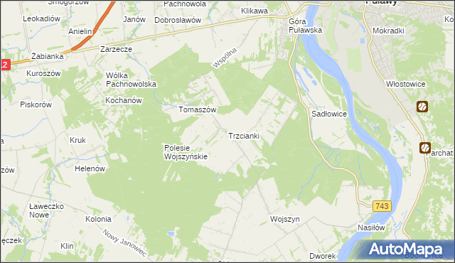 mapa Trzcianki gmina Janowiec, Trzcianki gmina Janowiec na mapie Targeo