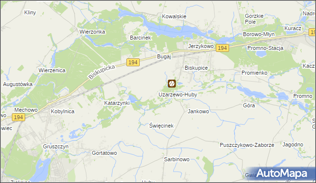 mapa Uzarzewo-Huby, Uzarzewo-Huby na mapie Targeo