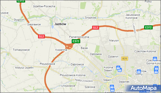 mapa Barak gmina Jastków, Barak gmina Jastków na mapie Targeo