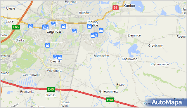 mapa Bartoszów gmina Legnickie Pole, Bartoszów gmina Legnickie Pole na mapie Targeo