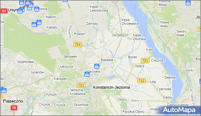 mapa Bielawa gmina Konstancin-Jeziorna, Bielawa gmina Konstancin-Jeziorna na mapie Targeo