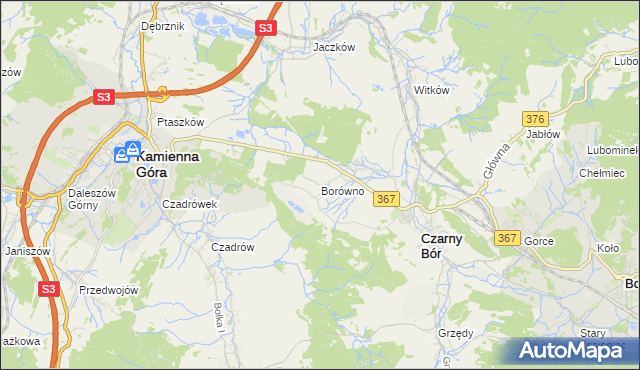 mapa Borówno gmina Czarny Bór, Borówno gmina Czarny Bór na mapie Targeo