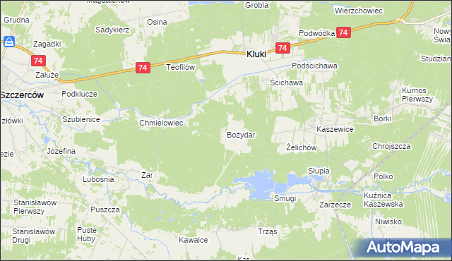 mapa Bożydar gmina Kluki, Bożydar gmina Kluki na mapie Targeo