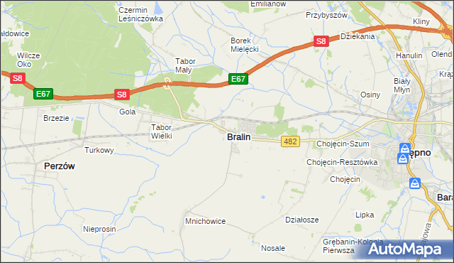 mapa Bralin powiat kępiński, Bralin powiat kępiński na mapie Targeo