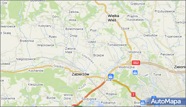 mapa Brzezie gmina Zabierzów, Brzezie gmina Zabierzów na mapie Targeo