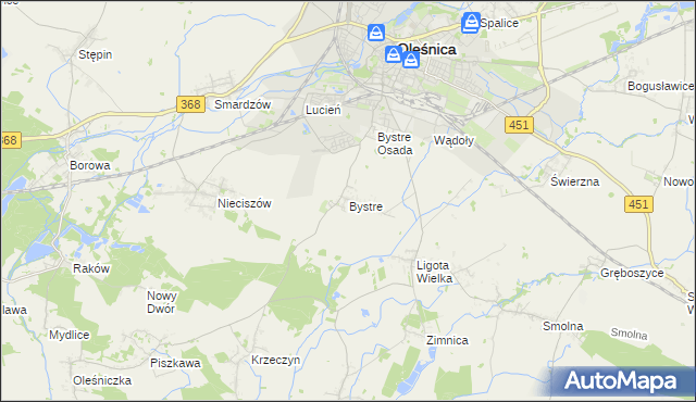 mapa Bystre gmina Oleśnica, Bystre gmina Oleśnica na mapie Targeo