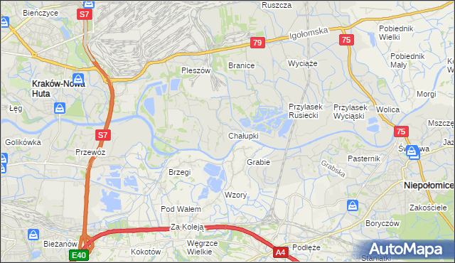 mapa Chałupki gmina Kraków, Chałupki gmina Kraków na mapie Targeo