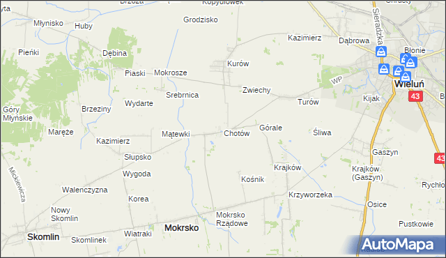 mapa Chotów gmina Mokrsko, Chotów gmina Mokrsko na mapie Targeo