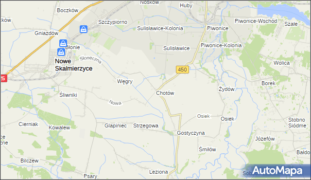 mapa Chotów gmina Nowe Skalmierzyce, Chotów gmina Nowe Skalmierzyce na mapie Targeo