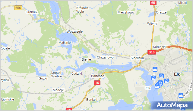 mapa Chrzanowo gmina Ełk, Chrzanowo gmina Ełk na mapie Targeo