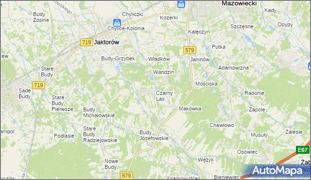 mapa Czarny Las gmina Grodzisk Mazowiecki, Czarny Las gmina Grodzisk Mazowiecki na mapie Targeo