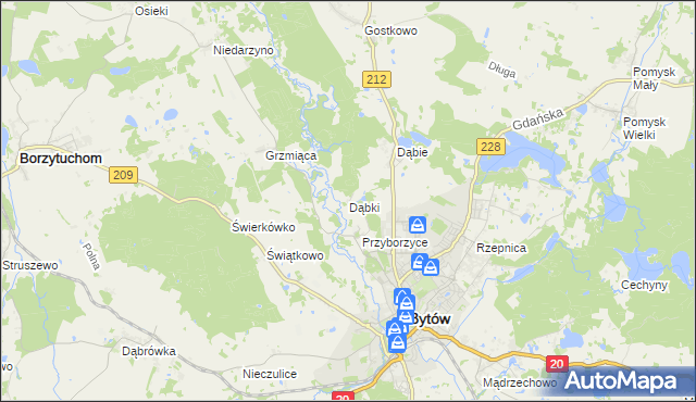mapa Dąbki gmina Bytów, Dąbki gmina Bytów na mapie Targeo