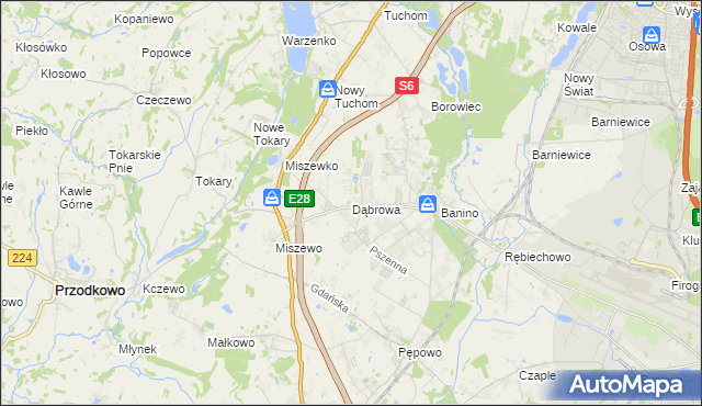 mapa Dąbrowa gmina Żukowo, Dąbrowa gmina Żukowo na mapie Targeo