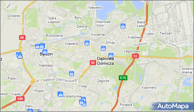 mapa Dąbrowa Górnicza, Dąbrowa Górnicza na mapie Targeo