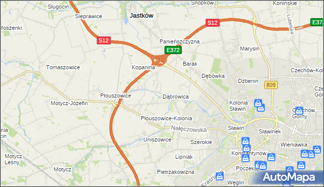 mapa Dąbrowica gmina Jastków, Dąbrowica gmina Jastków na mapie Targeo