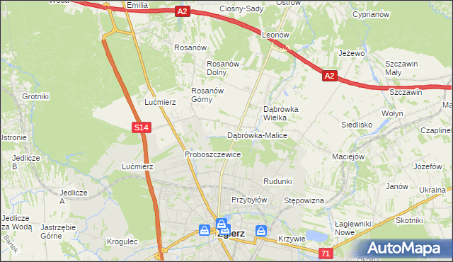 mapa Dąbrówka-Malice, Dąbrówka-Malice na mapie Targeo