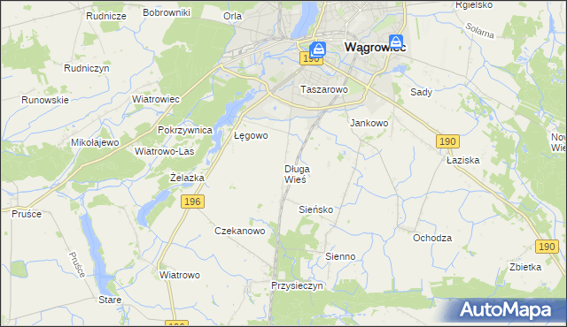 mapa Długa Wieś gmina Wągrowiec, Długa Wieś gmina Wągrowiec na mapie Targeo